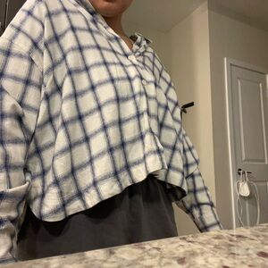 Madewell Blue and White Plaid Oversized Flannel